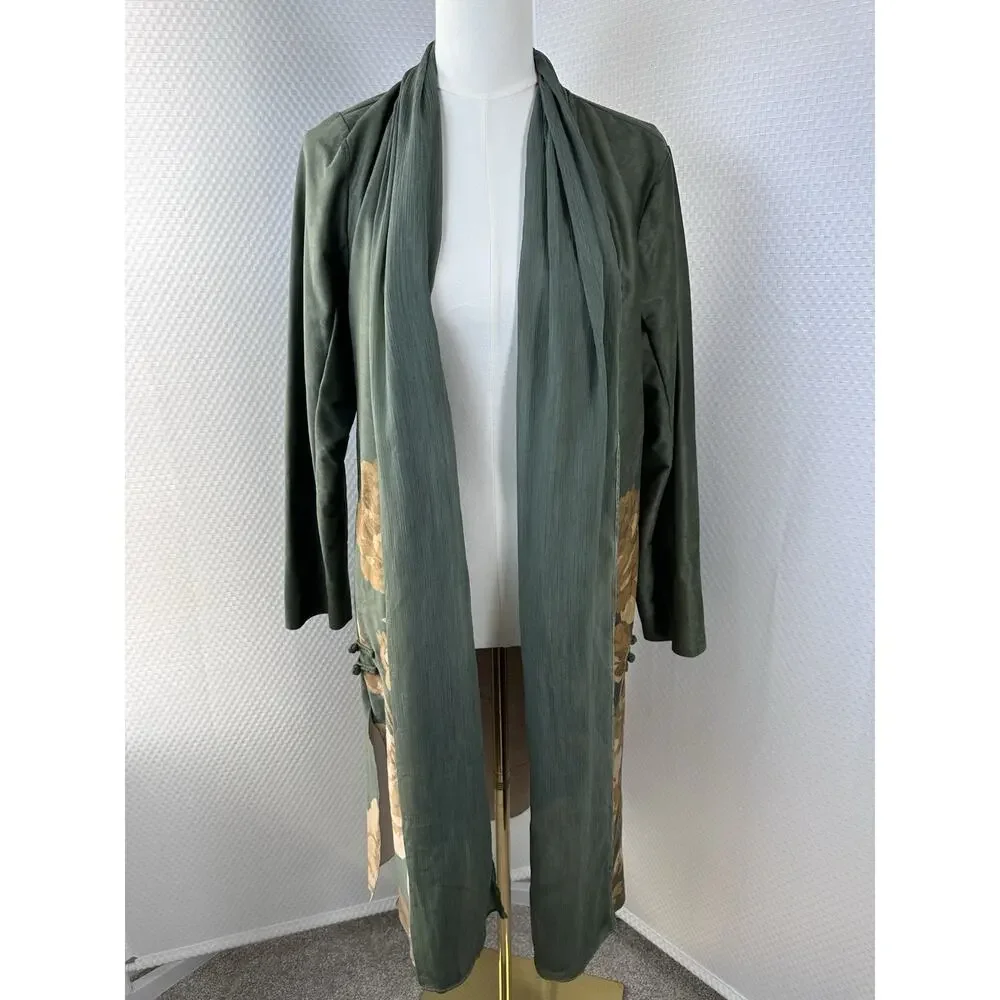 Soft Surroundings Khalia Open Kimono Jacket Topper Wearable Art Boho Medium Frog